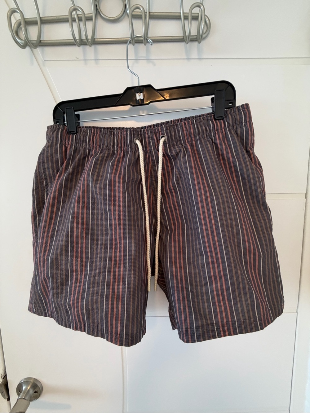 Men's Striped Drawstring Swim Shorts - Brown/Gray